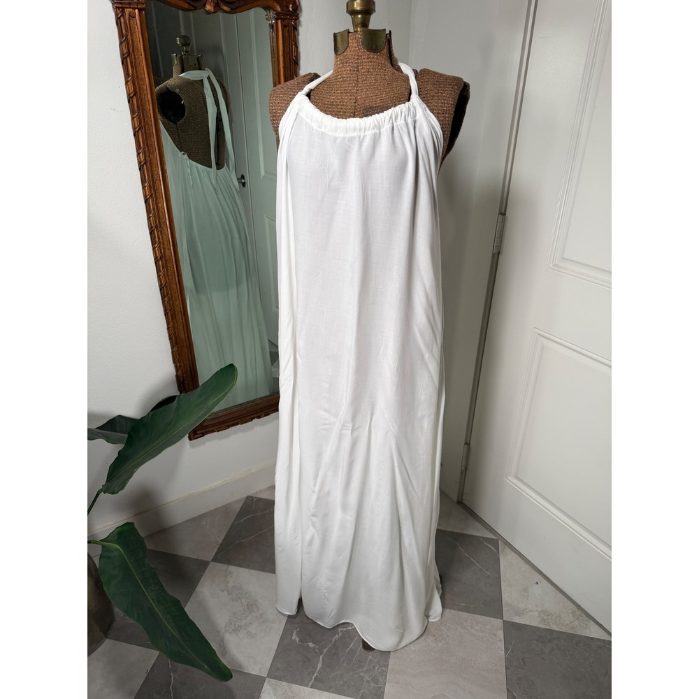 Karen-T Design White Halter Maxi Dress One Size Made in USA Boho Resort Summer